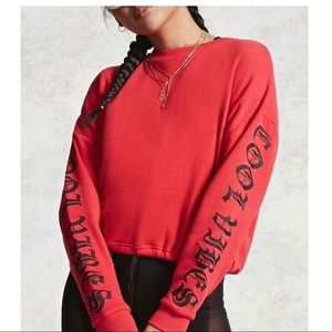 Red Cropped Graphic ‘Cool Vibes’ Sweatshirt